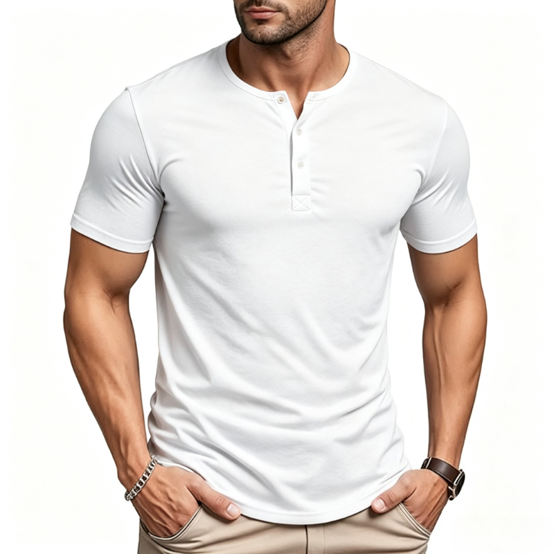 Street Fashion Mood - Men's Short Sleeve Henley Neck T-shirts