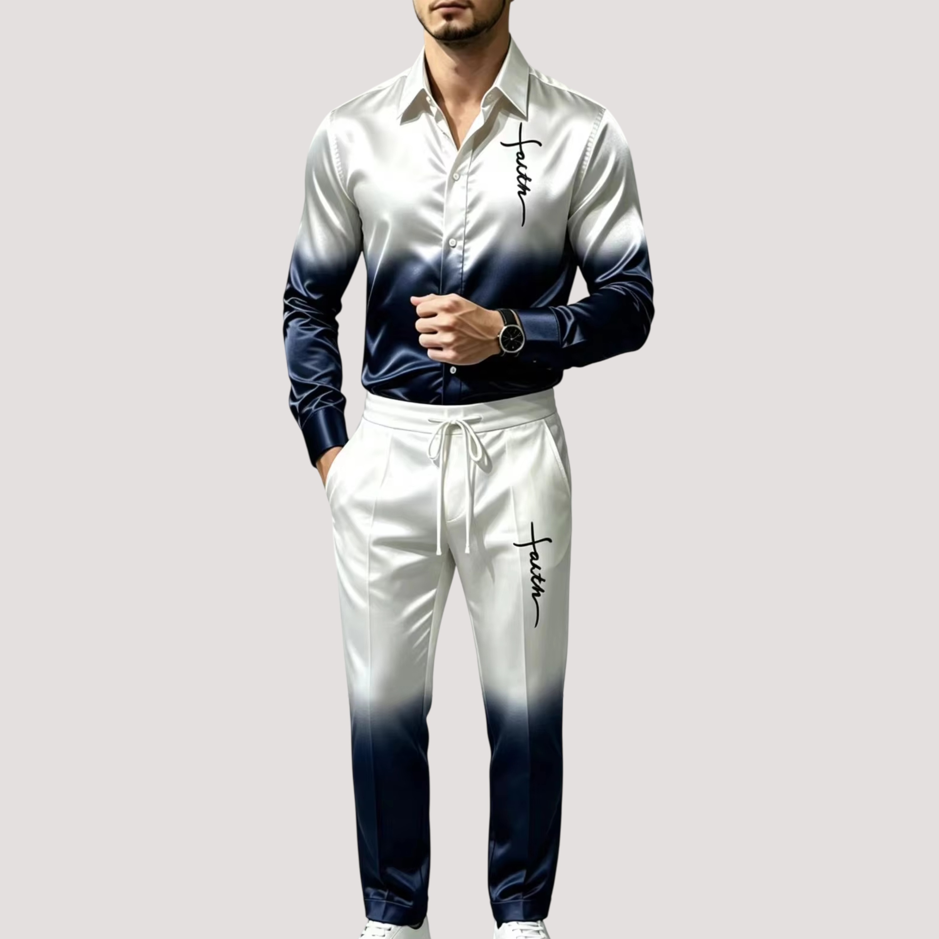 Street Fashion Clothes - Men's Satin Silk Sports Suit Two-Piece