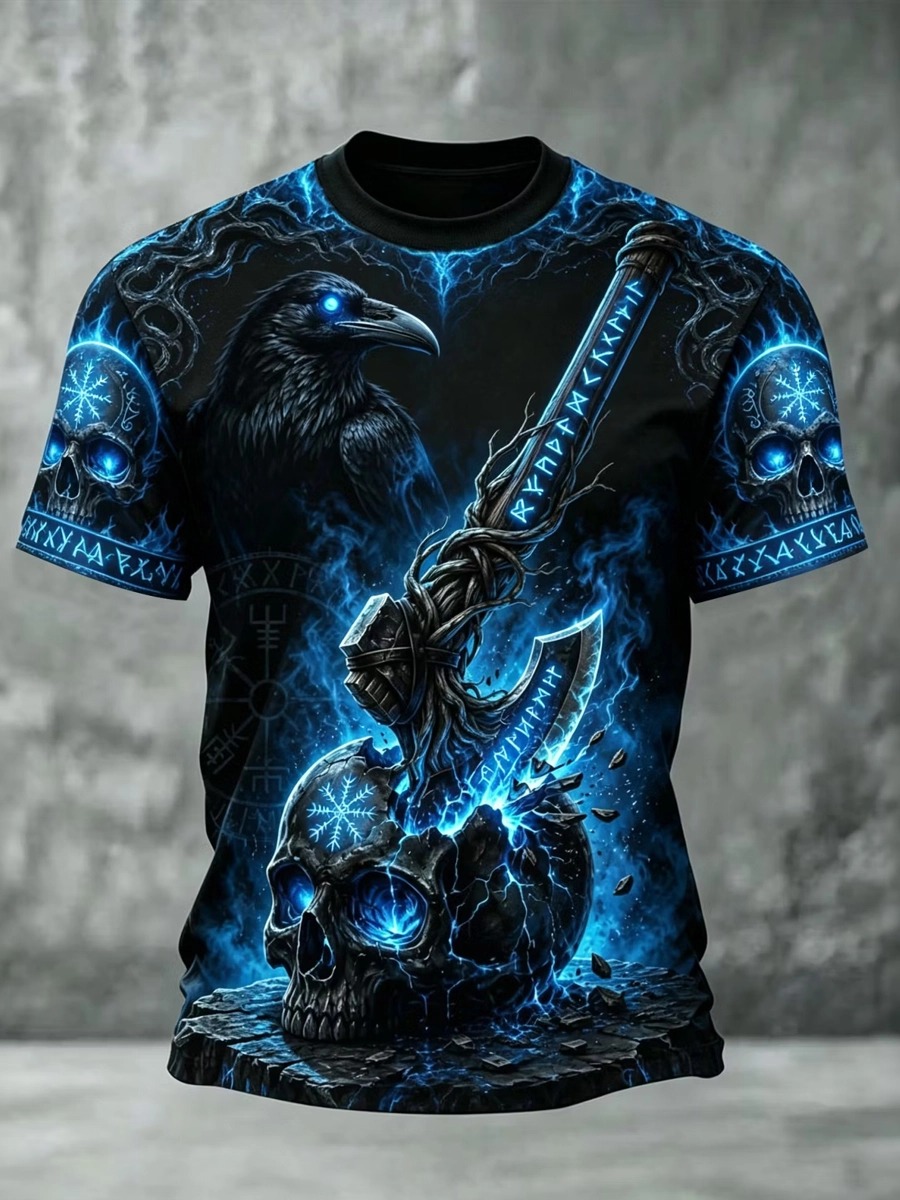 Street Fashion Mood - Viking Raven Skull & Battle Axe
