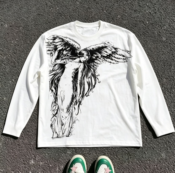 Street Fashion Clothes - Gothic wing pattern long sleeved T-shirt