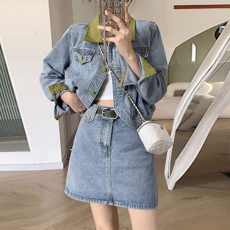 Denim Coats Mini Skirts Two Pi - đánh giá và giá Street Fashion Jacket