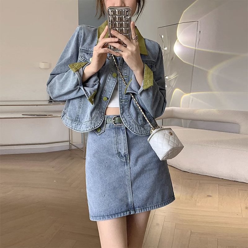Denim Coats Mini Skirts Two Pi - đánh giá và giá Street Fashion Jacket