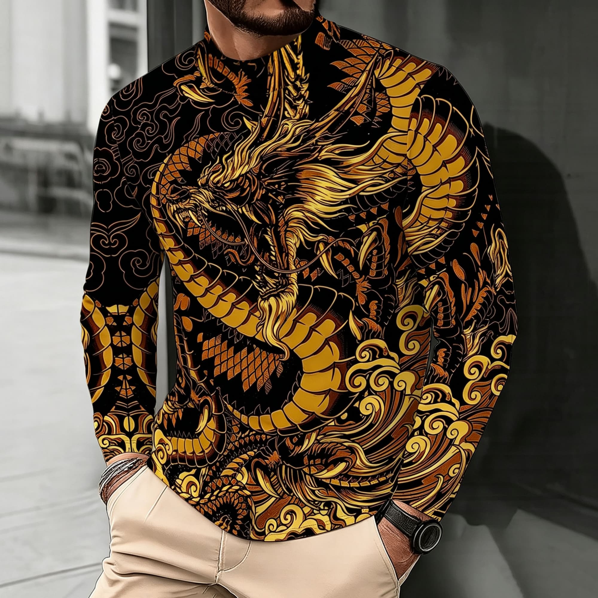Men Mock Neck Long Sleeve Top, - đánh giá và giá Street Fashion Asian Men