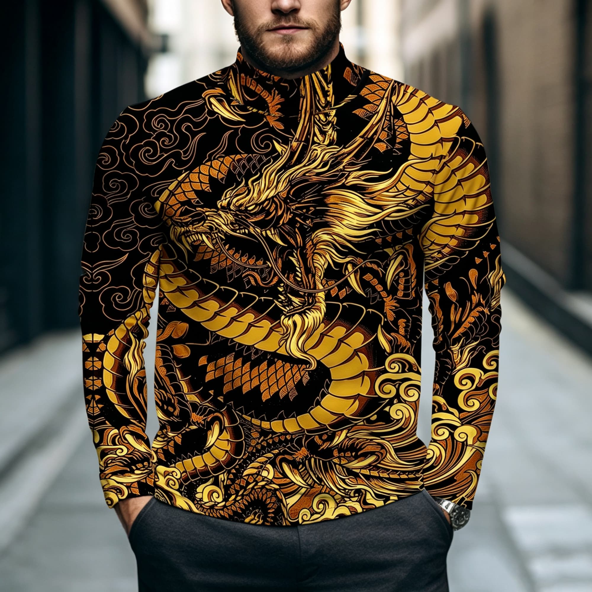 Men Mock Neck Long Sleeve Top, - đánh giá và giá Street Fashion Asian Men